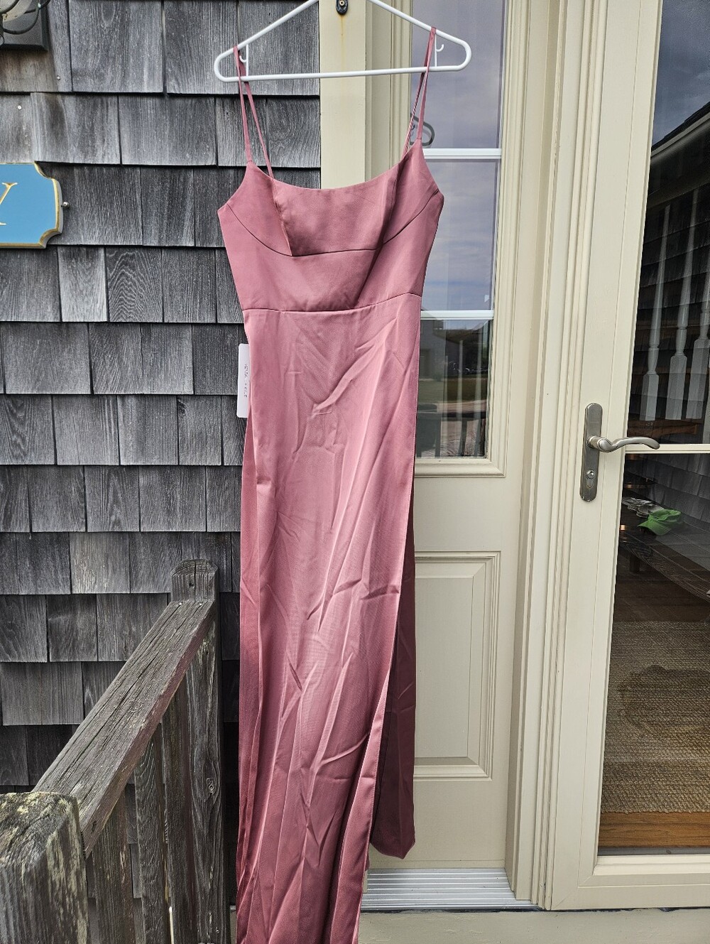 AZAZIE X KENDALL+KYLIE A-Line Side Slit Stretch Satin Floor-Length Dress sz A10